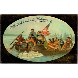 Carte postale vintage Merrimack en relief Washington traversant le Delaware imprimée à Hong Kong n° 2320
