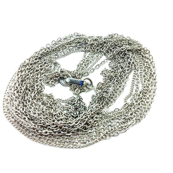 Collier Vintage Argenté 3 Rangs De Chaînes, Style Rétro, Pièce Unique 5005
