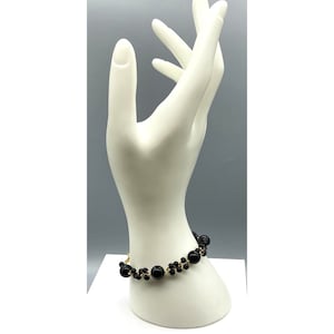 Vintage Trifari Black Beaded Link Bracelet in Gold Tone, Chic and Unique
