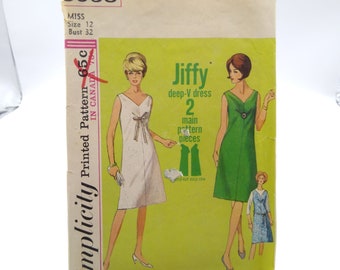 Vintage Sewing PATTERN Simplicity 5958, Jiffy Misses 1965 Simple to Sew Dress or Jumper, Size 12