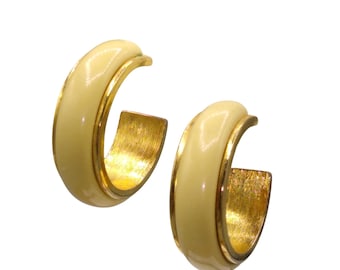 Vintage Avon Beige Halo Hoop Earrings with Removable Lucite for Interchangeable Colors