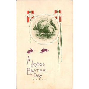 Cartolina di Pasqua in rilievo vintage del 1912 con coniglietto e pulcini