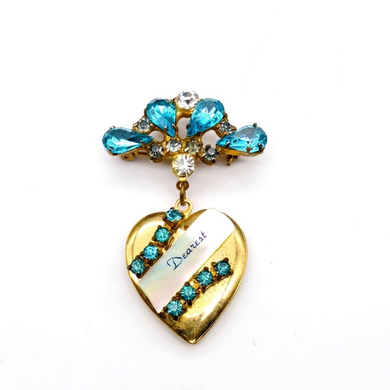 MCM Forget Me Not Love Brooch, Blue Crystals and … - image 1