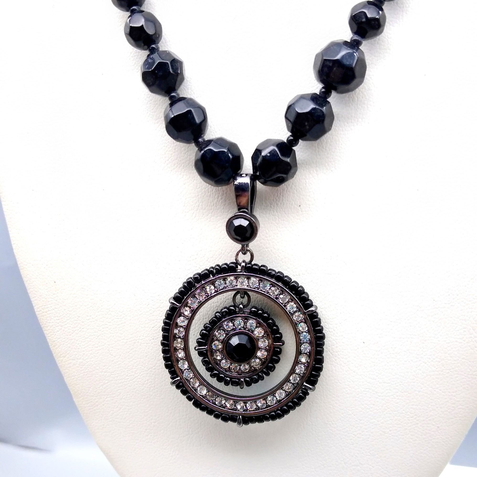 Liz Claiborne Est 1976 Black Beaded Vintage Pendant Necklace