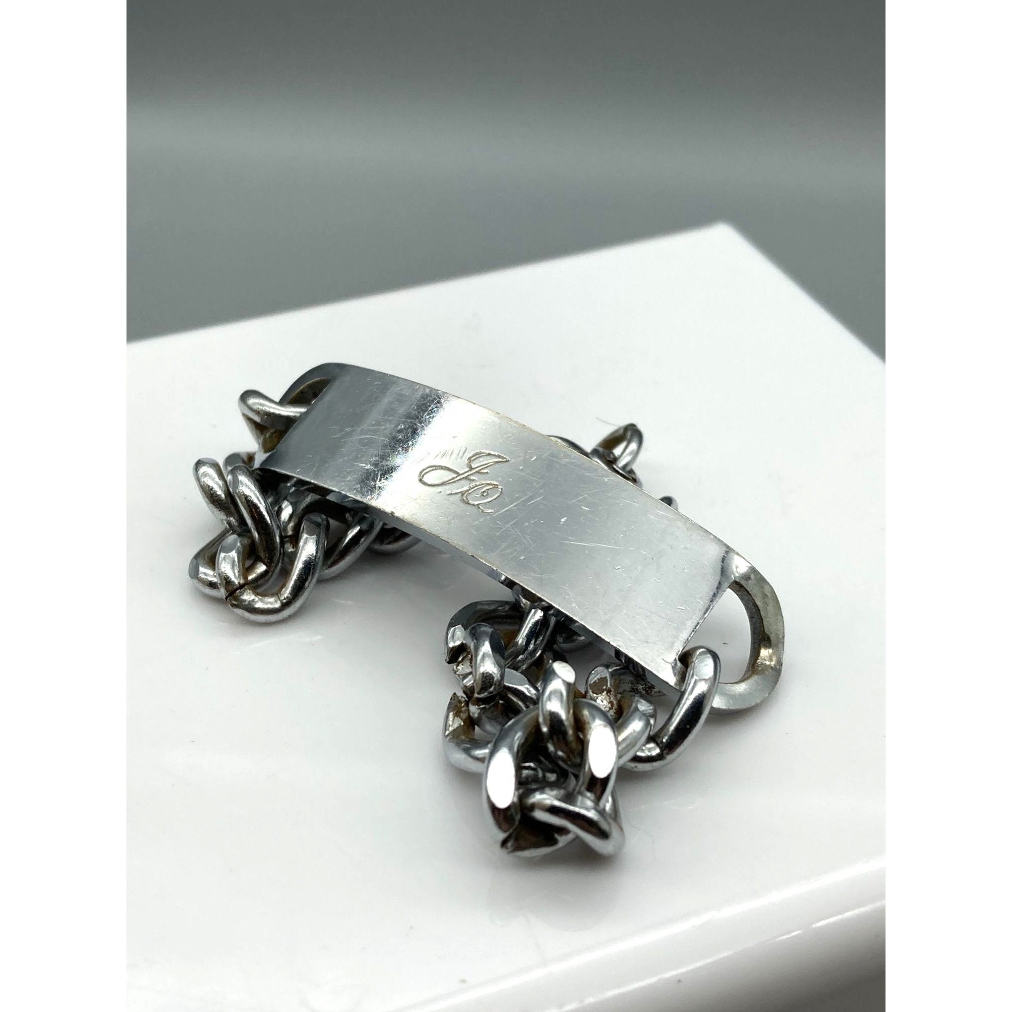 Vintage Topps Japan ID Bracelet Engraved Name JO, Silver
