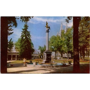 Cartão postal vintage do Monumento à Gaivota na Praça do Templo em Salt Lake City, Utah