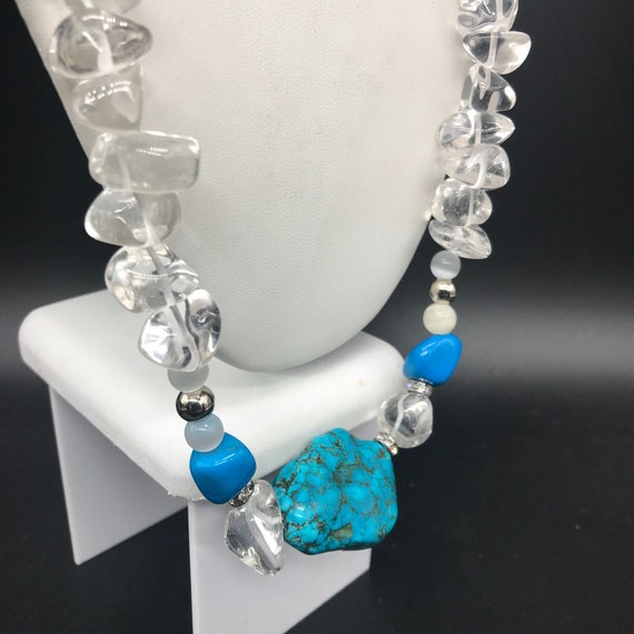 Genuine Rock Crystal Turquoise Necklace, Quartz, … - image 4