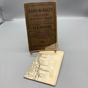 Antico Rand McNally ILLINOIS mappa tascabile indicizzata e guida stradale automatica 1917, guida per gli acquirenti ferrovie e linee elettriche uffici postali, viaggi