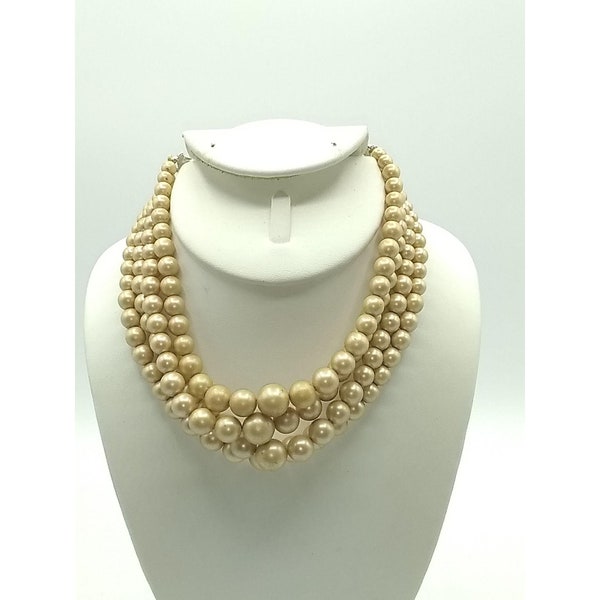 Laguna Vintage Multi Strand Pearl Choker Necklace in Off-White Luster