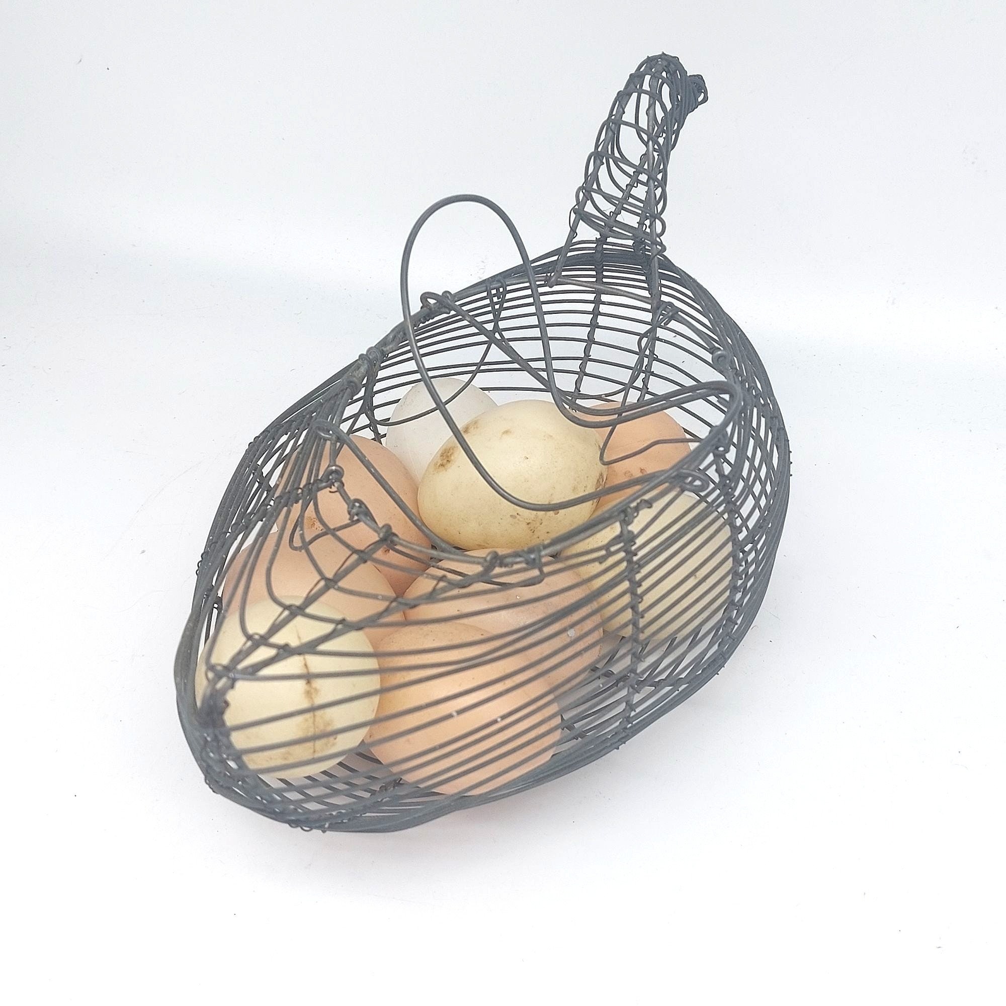 Panier Vintage Pour Œufs – Forme Poule Avec Œufs En Plastique, Déco Ferme Campagne