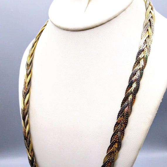 Vintage Braided Herringbone Chains Necklace, Wove… - image 3