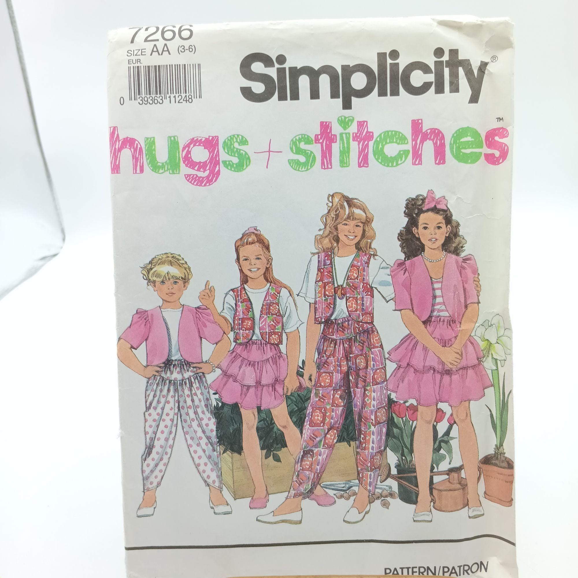 Simplicity 7266 Vintage Sewing Pattern Girls Hugs & Stitches Outfits Size AA 3-6 1991