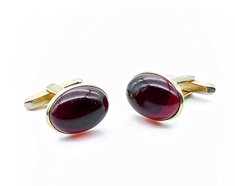 Boutons De Manchette Vintage Anson - Lucite Rouge Ton Or - Occasion Chic