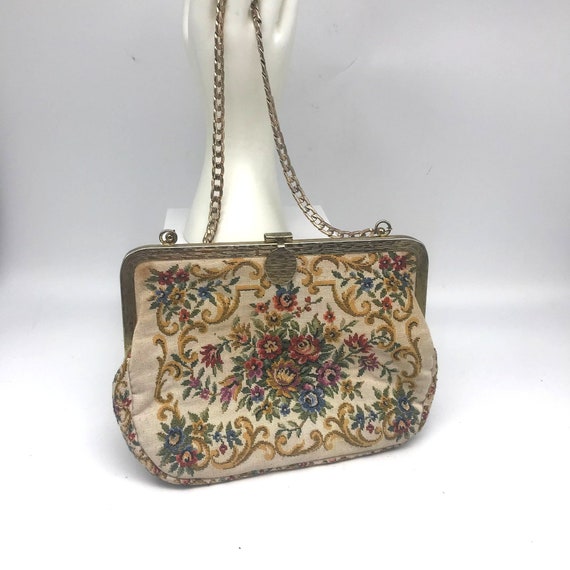 Vintage West Germany Tapestry Evening Bag, Gold T… - image 5