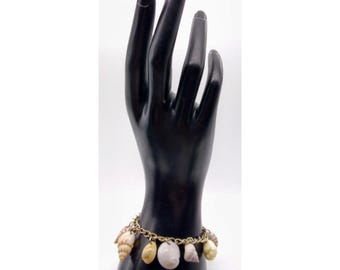 Vintage Seashell Charm Bracelet with Genuine Shells, Mermaidcore Beach Vibes on Silver Tone Chain