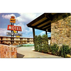 Vintage ansichtkaart Fort Worth Western Motel midden van de eeuw modern ontwerp gedrukt jaren 60 Texas Souvenir