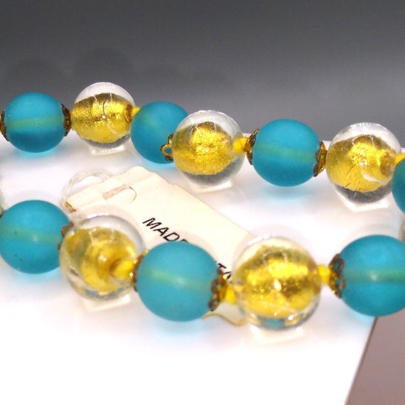 Vintage Art Glass Beaded Bracelet, Made in Italy,… - image 4