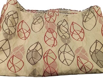 Vintage Leaf-Patterned Upholstery Fabric in Red & Brown 50" x 56"