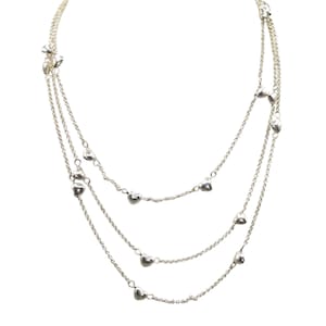 Vintage Avon Multi Strand Delicate Chain Necklace, Triple Strand, Silver Tone Rolo Links with Tiny Puffy Heart Stations