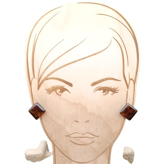 Vintage Square Rootbeer Lucite Stud Earrings - image 3
