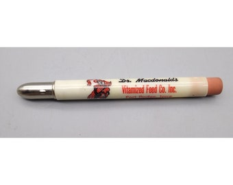 Vintage Feed Store Bullet Pencil, Dr McDonalds Vitamized Fort Dodge Iowa Vy Tab O Lator Advertising Collectible Farming Ranching Agriculture