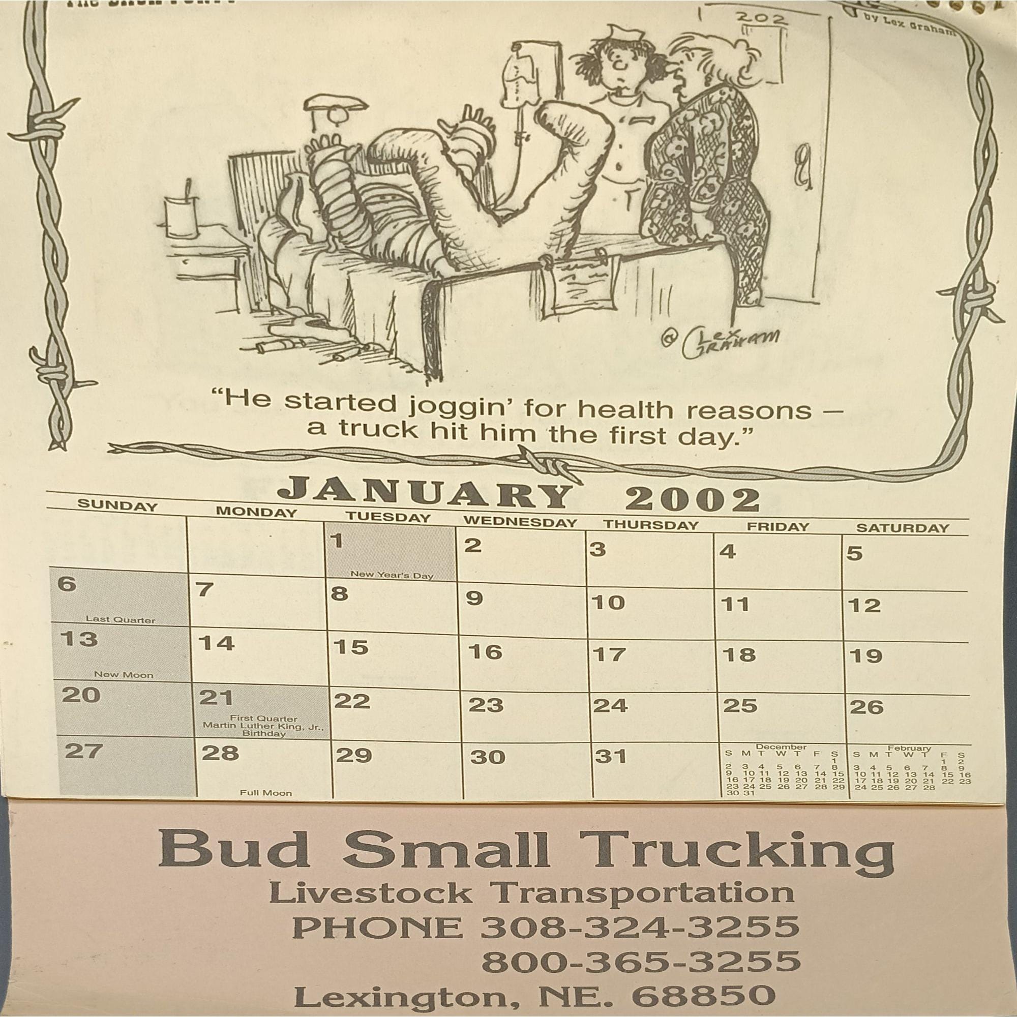 Vintage 2002 Bud Small Trucking Calendar With Lex Graham Cowpoke