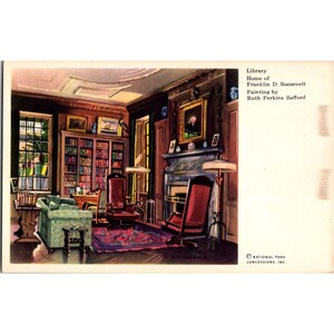 Vintage Postkarte Bibliothek Franklin D. Roosevelt Home Gemälde Ruth Perkins Safford National Park Concessions