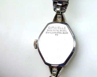 Vintage Caravelle Women\'s Petite Base Metal Bezel Stainless Steel Back Caravelle by Bulova Quartz Petite Gold Tone Watch, Oval Dial  main image 4