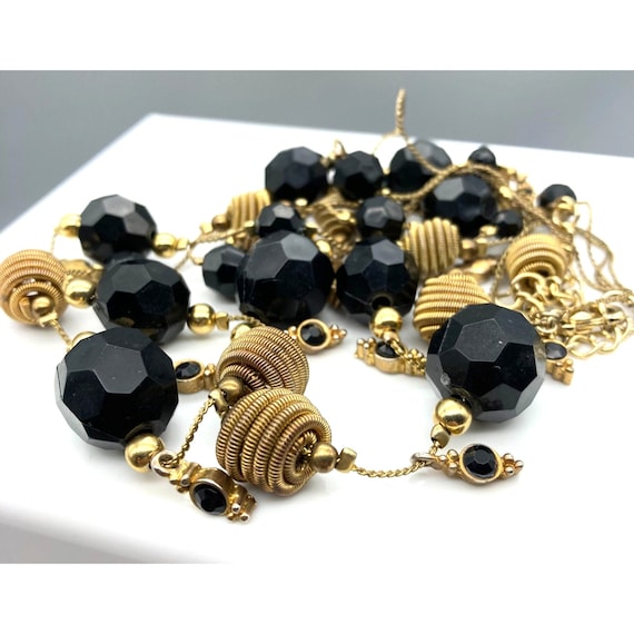 Vintage Triple Strand Necklace, Chunky Funky Blac… - image 4