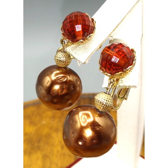 Vintage Brown Faceted Bead Dangle Earrings with D… - image 3
