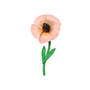 Vintage Pink Enamel Poppy Brooch, Dimensional Mod Flower Pin