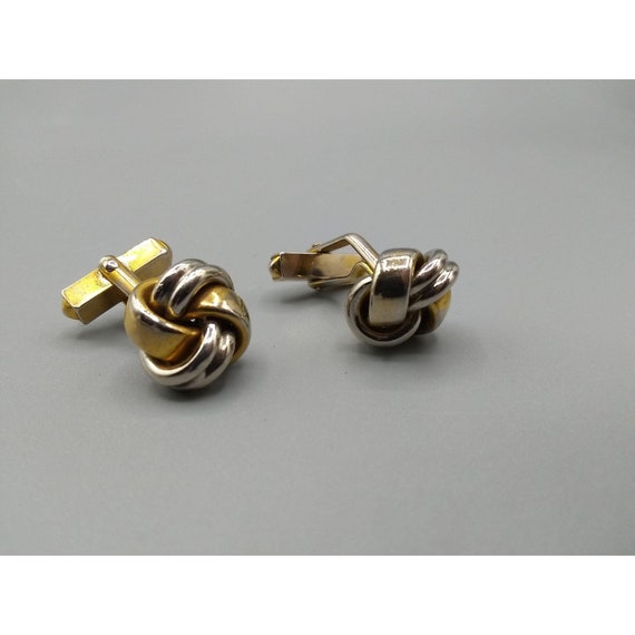 Swank Two Tone Love Knot Cufflinks and Tie Pin Vintage 1940's-1950's