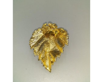 real gold-plated rose branch stunning Flora Danica style bold amazing detail Striking gold-plated rose flower brooch with three leaves