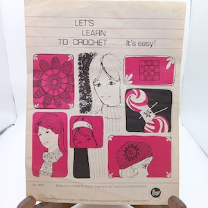 Vintage Boye Brand Book, Let's Learn to Crochet Ulotka 7682, Broszura z wzorami z lat 60. do robótek ręcznych