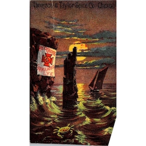 Cartão comercial de propaganda de soda cáustica granulada da Cruz Vermelha vintage da Thomson & Taylor Spice Co. Chicago