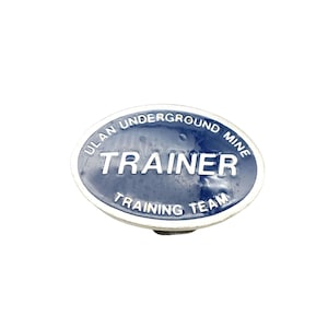 Vintage ULAN Trainer Enamel Belt Buckle, Australian Underground Mine 1994 Mining Down Under, Buckingham Pewter