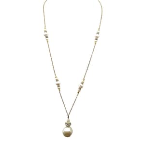 Vintage Gold-Tone Faux Pearl & Rhinestone Necklace