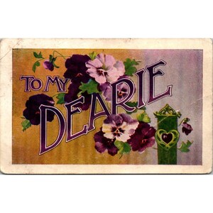 Cartão postal vintage "Para minha querida" com design floral de amores-perfeitos, cartão comemorativo romântico antigo dos anos 1900, item colecionável
