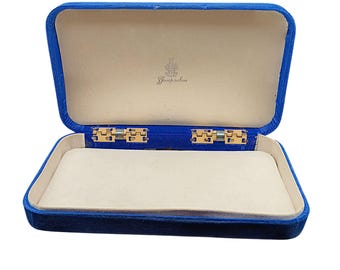 Vintage Blue Velvet Jewelry Presentation Box with Hinged Lid Satin Lined Padded Jessop & Sons