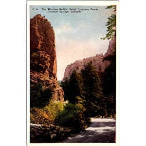 Vintage HHT Co White Border Postkarte, mexikanischer Sattel South Cheyenne Canon Colorado Springs