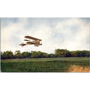 Carte postale vintage biplan américain - Survol de l'aviation de reconnaissance au-dessus de la frontière mexicaine