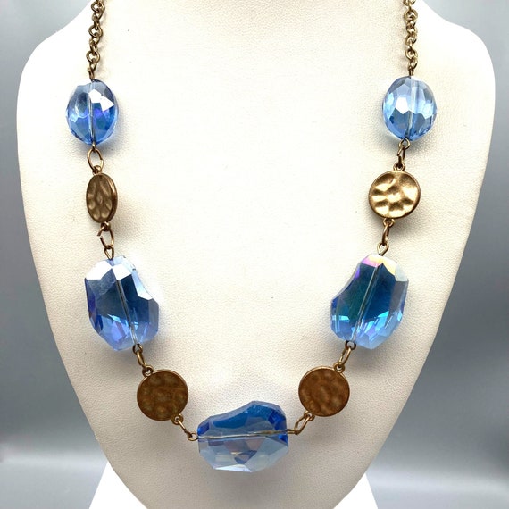 Vintage Sparkling Blue Crystal Necklace with Gold… - image 1