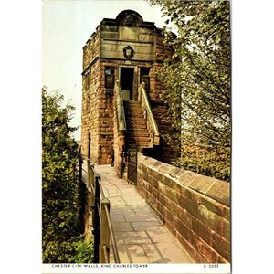 Cartolina d'epoca Chester City Walls King Charles Tower C5053 Inghilterra inutilizzata finitura lino vista panoramica