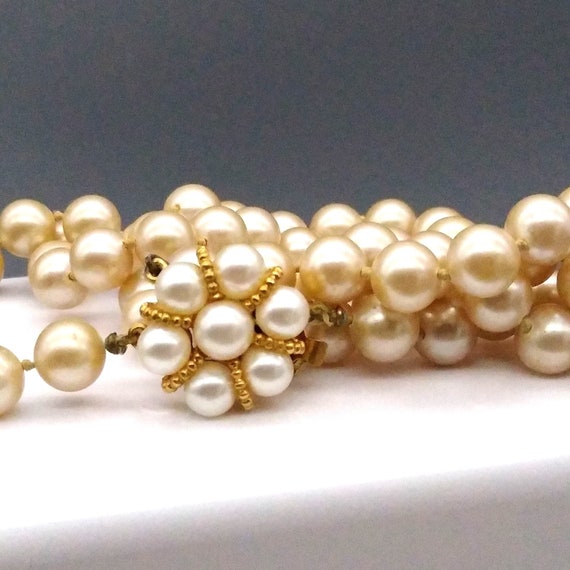 Vintage Champagne Glass Pearls Necklace, Double S… - image 4