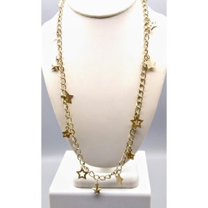 Distressed Vintage Curb Link Necklace with Dangling Star Charms, Silver Tone Grunge