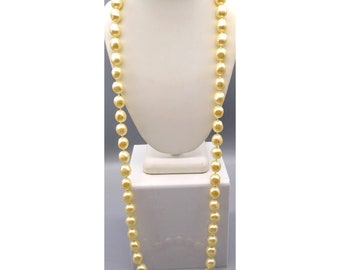 Vintage Faux Baroque Pearl Necklace, Luscious Ivory Knotted Strand of Large Glass Pearls, Flapper Length Classic Beads