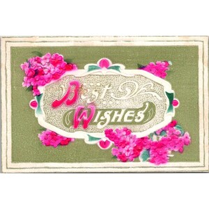 Postal vintage en relieve "Mis mejores deseos", diseño floral, principios del siglo XX, sin usar.