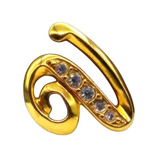 Élégante broche lettre V manuscrite, épingle monogramme initiale Avon vintage ton or avec embellissements en cristal, excellent cadeau dimensionnelle