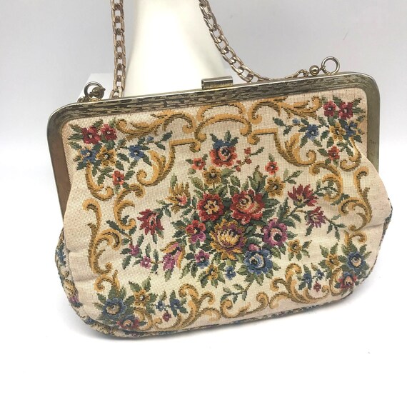 Vintage West Germany Tapestry Evening Bag, Gold T… - image 3