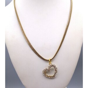 Collana con ciondolo a forma di cuore in cristallo vintage, catena color oro con contorno aperto di cristalli trasparenti